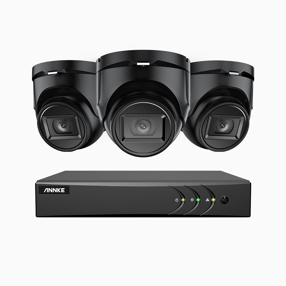 EL200 - 1080p 4 Kanal außen Kabelgebunden Überwachungskamera-Set mit 3 Kameras, intelligenter DVR mit Erkennung von Menschen & Fahrzeugen, 20 Meter Infrarot-Nachtsicht, 4-in-1-Ausgangssignal, IP67