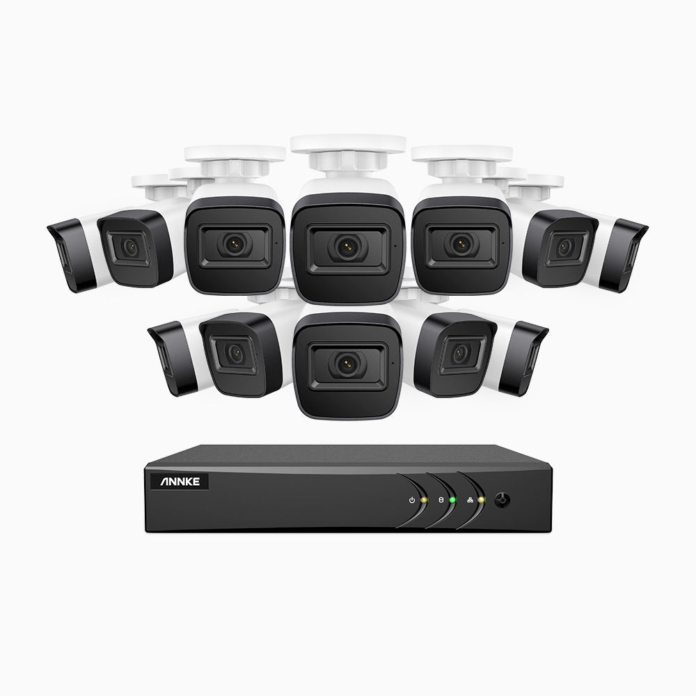 EL200 - 1080p 16 Kanal außen Kabelgebunden Überwachungskamera-Set mit 12 Kameras, intelligenter DVR mit Erkennung von Menschen & Fahrzeugen, 20 Meter Infrarot-Nachtsicht, 4-in-1-Ausgangssignal, IP67