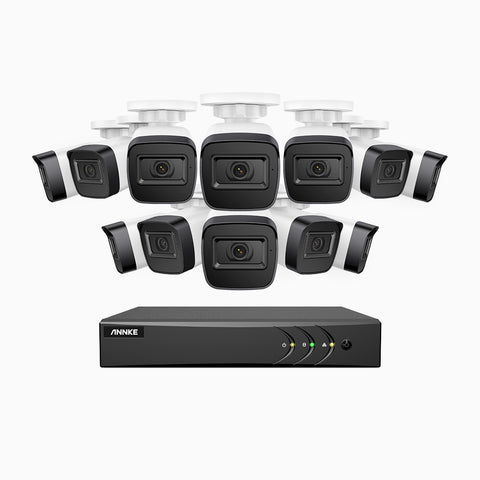 EL200 - 1080p 16 Kanal außen Kabelgebunden Überwachungskamera-Set mit 12 Kameras, intelligenter DVR mit Erkennung von Menschen & Fahrzeugen, 20 Meter Infrarot-Nachtsicht, 4-in-1-Ausgangssignal, IP67