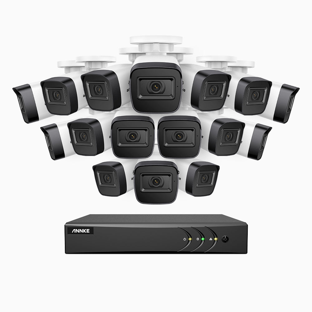 EL200 - 1080p 16 Kanal außen Kabelgebunden Überwachungskamera-Set mit 16 Kameras, intelligenter DVR mit Erkennung von Menschen & Fahrzeugen, 20 Meter Infrarot-Nachtsicht, 4-in-1-Ausgangssignal, IP67