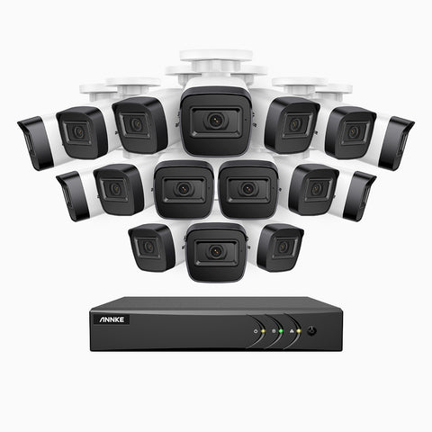 EL200 - 1080p 16 Kanal außen Kabelgebunden Überwachungskamera-Set mit 16 Kameras, intelligenter DVR mit Erkennung von Menschen & Fahrzeugen, 20 Meter Infrarot-Nachtsicht, 4-in-1-Ausgangssignal, IP67