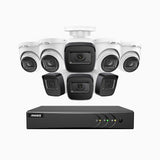 EL200 - 1080p 16 Kanal außen Kabelgebunden Überwachungskamera-Set mit 4 Bullet Kameras & 4 Turm Kameras, intelligenter DVR mit Erkennung von Menschen & Fahrzeugen, 20 Meter Infrarot-Nachtsicht, 4-in-1-Ausgangssignal, IP67