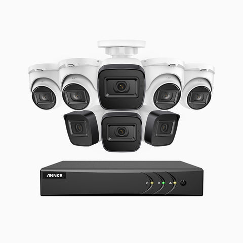 EL200 - 1080p 16 Kanal außen Kabelgebunden Überwachungskamera-Set mit 4 Bullet Kameras & 4 Turm Kameras, intelligenter DVR mit Erkennung von Menschen & Fahrzeugen, 20 Meter Infrarot-Nachtsicht, 4-in-1-Ausgangssignal, IP67