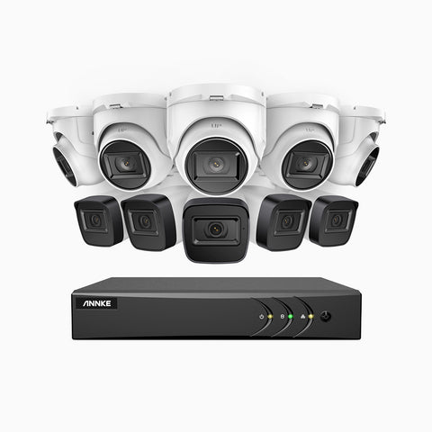 EL200 - 1080p 16 Kanal außen Kabelgebunden Überwachungskamera-Set mit 5 Bullet Kameras & 5 Turm Kameras, intelligenter DVR mit Erkennung von Menschen & Fahrzeugen, 20 Meter Infrarot-Nachtsicht, 4-in-1-Ausgangssignal, IP67