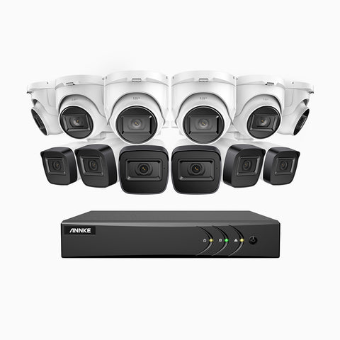 EL200 - 1080p 16 Kanal außen Kabelgebunden Überwachungskamera-Set mit 6 Bullet Kameras & 6 Turm Kameras, intelligenter DVR mit Erkennung von Menschen & Fahrzeugen, 20 Meter Infrarot-Nachtsicht, 4-in-1-Ausgangssignal, IP67