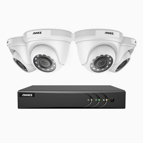 E200 - 1080P 8 Kanal außen Kabelgebunden Überwachungskamera-Set mit 4 Kameras, mit 1 TB HDD-Speicher, H.265+ Smart DVR mit Personen-und Fahrzeugerkennung, 30m Infrarot Nachtsicht, Zertifizierte Generalüberholte
