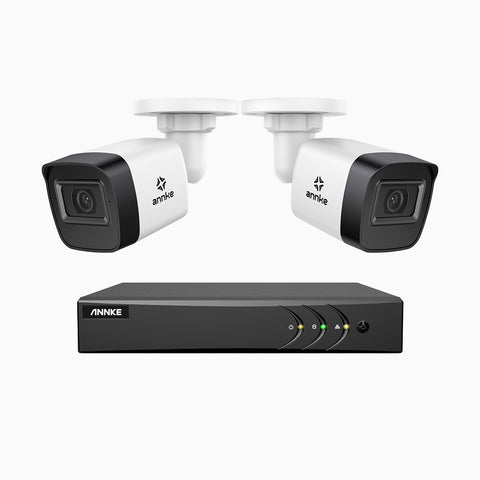 EL200 - 1080p 8 Kanal außen Kabelgebunden Überwachungskamera-Set mit 2 Kameras, intelligenter DVR mit Erkennung von Menschen & Fahrzeugen, 20 Meter Infrarot-Nachtsicht, 4-in-1-Ausgangssignal, IP67