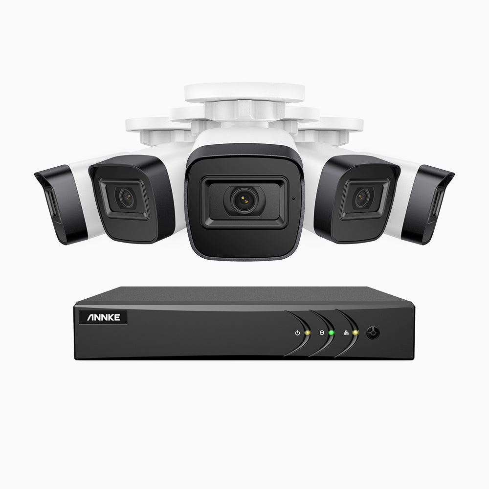 EL200 - 1080p 8 Kanal außen Kabelgebunden Überwachungskamera-Set mit 5 Kameras, intelligenter DVR mit Erkennung von Menschen & Fahrzeugen, 20 Meter Infrarot-Nachtsicht, 4-in-1-Ausgangssignal, IP67