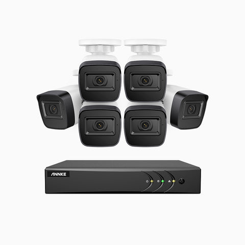 EL200 - 1080p 8 Kanal außen Kabelgebunden Überwachungskamera-Set mit 6 Kameras, intelligenter DVR mit Erkennung von Menschen & Fahrzeugen, 20 Meter Infrarot-Nachtsicht, 4-in-1-Ausgangssignal, IP67