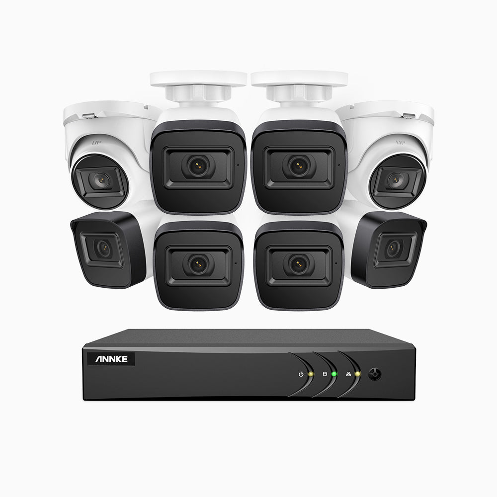 EL200 - 1080p 8 Kanal außen Kabelgebunden Überwachungskamera-Set mit 6 Bullet Kameras & 2 Turm Kameras, intelligenter DVR mit Erkennung von Menschen & Fahrzeugen, 20 Meter Infrarot-Nachtsicht, 4-in-1-Ausgangssignal, IP67