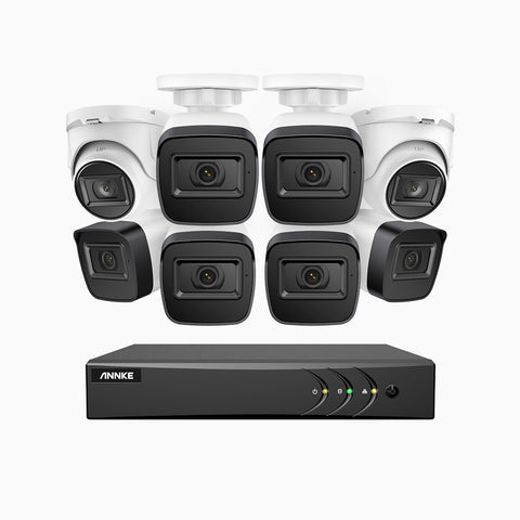 EL200 - 1080p 8 Kanal außen Kabelgebunden Überwachungskamera-Set mit 6 Bullet Kameras & 2 Turm Kameras, intelligenter DVR mit Erkennung von Menschen & Fahrzeugen, 20 Meter Infrarot-Nachtsicht, 4-in-1-Ausgangssignal, IP67