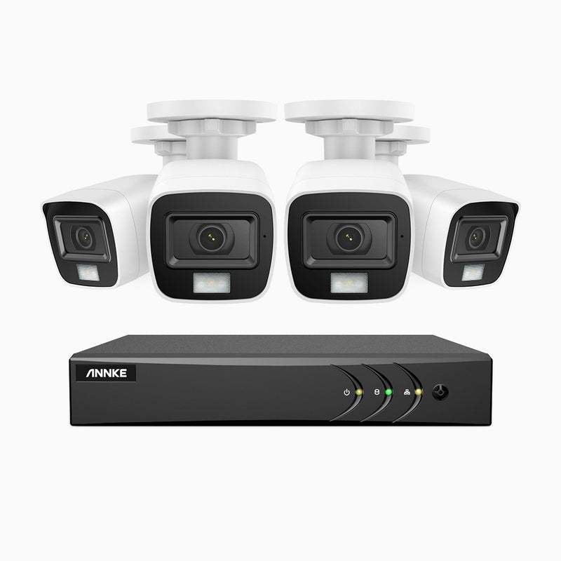ADLK500 - 3K 8 Kanal außen Kabelgebunden Überwachungskamera-Set mit 4 Kameras, Zwei Lichtern Nachtsicht, f/1.2 Superblende, 4-in-1 Ausgangssignal, Eingebautes Mikrofon, IP67 wetterfest
