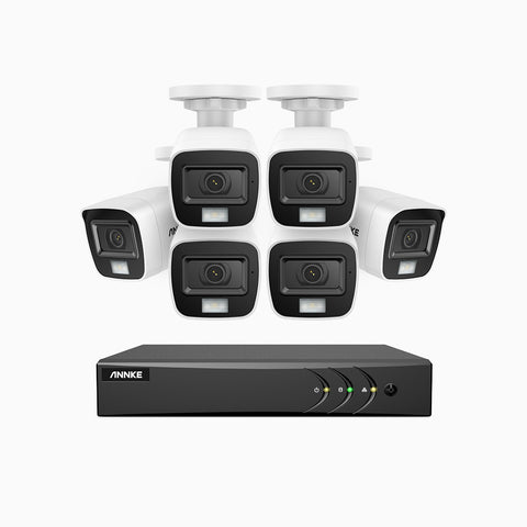 ADLK500 - 3K 8 Kanal außen Kabelgebunden Überwachungskamera-Set mit 6 Kameras, Zwei Lichtern Nachtsicht, f/1.2 Superblende, 4-in-1 Ausgangssignal, Eingebautes Mikrofon, IP67 wetterfest