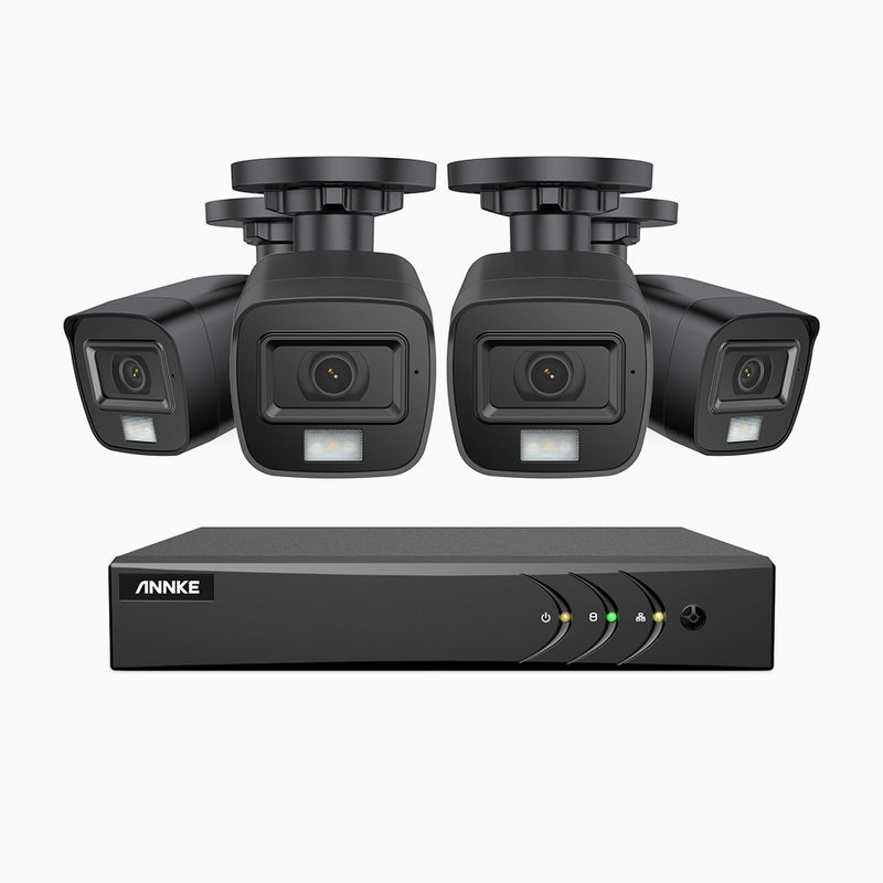 ADLK500 - 3K 8 Kanal außen Kabelgebunden Überwachungskamera-Set mit 4 Kameras, Zwei Lichtern Nachtsicht, f/1.2 Superblende, 4-in-1 Ausgangssignal, Eingebautes Mikrofon, IP67 wetterfest