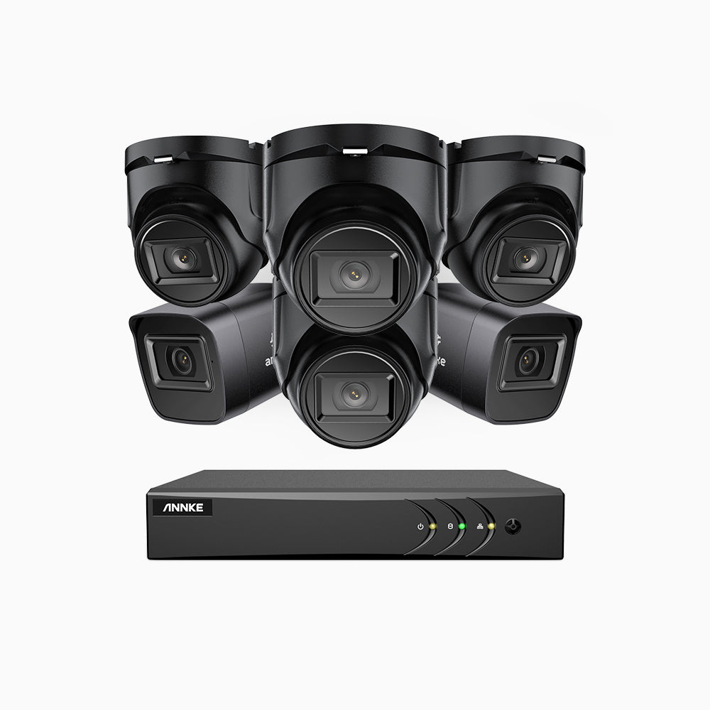 EL200 - 1080p 8 Kanal außen Kabelgebunden Überwachungskamera-Set mit 2 Bullet Kameras & 4 Turm Kameras, intelligenter DVR mit Erkennung von Menschen & Fahrzeugen, 20 Meter Infrarot-Nachtsicht, 4-in-1-Ausgangssignal, IP67