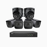 EL200 - 1080p 8 Kanal außen Kabelgebunden Überwachungskamera-Set mit 4 Bullet Kameras & 2 Turm Kameras, intelligenter DVR mit Erkennung von Menschen & Fahrzeugen, 20 Meter Infrarot-Nachtsicht, 4-in-1-Ausgangssignal, IP67