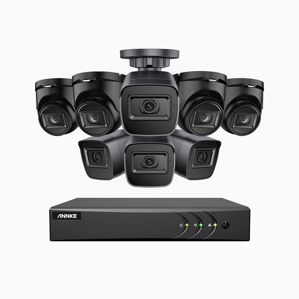 EL200 - 1080p 8 Kanal außen Kabelgebunden Überwachungskamera-Set mit 4 Bullet Kameras & 4 Turm Kameras, intelligenter DVR mit Erkennung von Menschen & Fahrzeugen, 20 Meter Infrarot-Nachtsicht, 4-in-1-Ausgangssignal, IP67