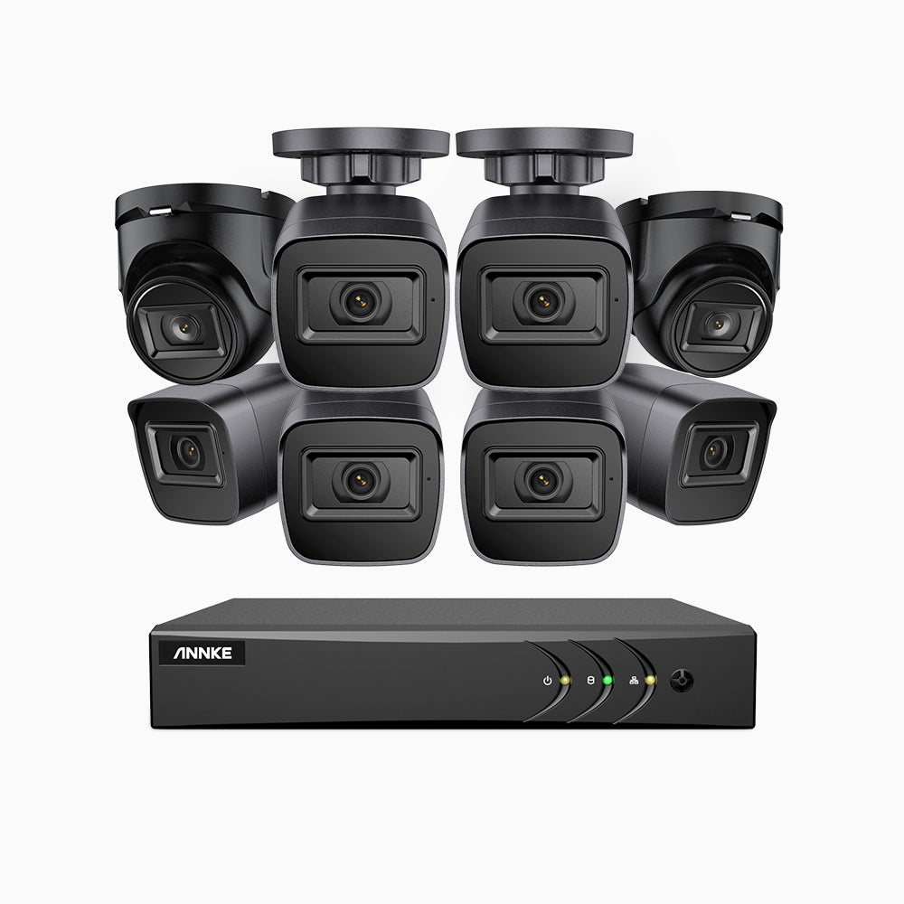 EL200 - 1080p 8 Kanal außen Kabelgebunden Überwachungskamera-Set mit 6 Bullet Kameras & 2 Turm Kameras, intelligenter DVR mit Erkennung von Menschen & Fahrzeugen, 20 Meter Infrarot-Nachtsicht, 4-in-1-Ausgangssignal, IP67