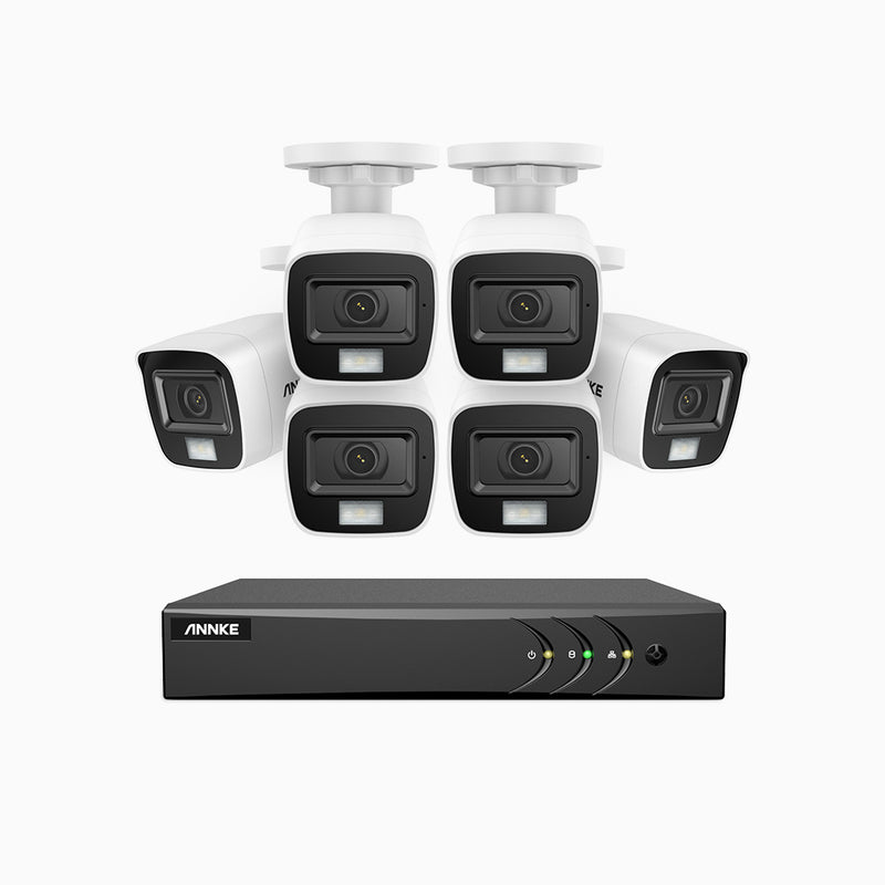 ADLK200 - 1080p 8 Kanal außen Kabelgebunden Überwachungskamera-Set mit 6 Kameras, Zwei Lichtern Nachtsicht, 4-in-1 Ausgangssignal, Eingebautes Mikrofon, IP67 wetterfest