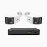 ACDK500 - 3K 8 Kanal außen Kabelgebunden Überwachungskamera-Set mit 2 Dual-Objektiv Kameras, 180° Panoramaansicht, intelligente Dual-Licht-Nachtsicht, Eingebautes Mikrophon, IP67 wasserdicht
