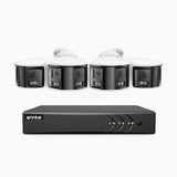 ACDK500 - 3K 8 Kanal außen Kabelgebunden Überwachungskamera-Set mit 4 Dual-Objektiv Kameras, 180° Panoramaansicht, intelligente Dual-Licht-Nachtsicht, Eingebautes Mikrophon, IP67 wasserdicht