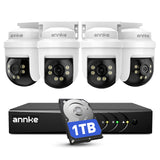 ANNKE 3K Kabelgebundenes überwachungskamera aussen Set für den Außenbereich, 4X 3K PTZ Kamera mit Audio, 8 Kanal 5MP Lite DVR mit KI Personen-/Autoerkennung und 1TB Festplatte, 100FT IR Nachtsicht