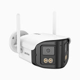 WCD400P – 4MP Funk Dual-Lens Überwachungskamera Außen, 170° Weitwinkel, 2,4/5 GHz Dualband-WLAN, Dual-Light Nachtsicht, Bewegungserkennung, Zwei-Wege-Audio, kompatibel mit Alexa