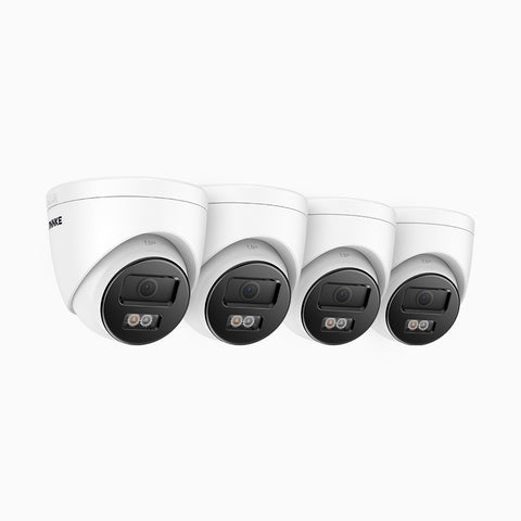 AC500 - 4er-Pack 3K PoE Überwachungskamera aussen, Farbe & IR Nachtsicht, 3072*1728 Auflösung, f/1.6 Blende (0.005 Lux), Erkennung von Menschen und Fahrzeugen, Eingebautes Mikrofon, IP67