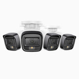 C500 - 4er-Pack 5MP PoE-Überwachungskamera für den Außenbereich, Intelligente Dual-Licht-Nachtsicht, 3072 × 1728 @ 20fps, intelligente Erkennung von Personen und Fahrzeugen, integriertes Mikrofon, IP67