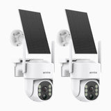 WB400 - 2er-Set 4MP Funk Überwachungskamera Außen, Dualband-WLAN, Bewegungserkennung, Zwei-Wege-Audio, 9000 mAh wiederaufladbarer Akku & Solarstromversorgung, 270° Pan & 90° Tilt, lauter Alarm & bis zu 256 GB lokaler Speicher, kompatibel mit Alexa