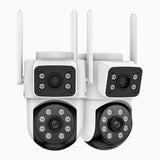 WCD220 - 2er-Set 4MP Dual-Lens WLAN Überwachungskamera Außen, 355° Schwenk & 90° Neigung, 2,4 GHz WiFi, Personenerkennung, Dual-Light Nachtsicht, Sirenenalarm, 2-Wege-Audio, Cloud & max. 128 GB Speicher, Alexa kompatibel