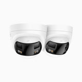 FCD800 - 2er-Pack 8MP UHD zwei Objektiven PoE-Außenkamera, 180° Panoramaansicht, intelligenter Dual-Licht-Nachtsicht, Zwei-Wege-Audio, aktivem Sirenenton & Alarm, Personen- & Fahrzeugerkennung, IP67-zertifiziert