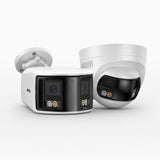 FCD800 - 2er-Pack 4K 8MP zwei Objektiven PoE-Überwachungskamera für außen, 180°-Panorama, 77° vertikaler Sichtwinkel, intelligente Farbnachtsicht, aktive Abschreckung & Zwei-Wege-Audio
