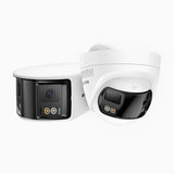 FCD800 - 2er-Pack 8MP UHD zwei Objektiven PoE-Außenkamera, 180° Panoramaansicht, intelligenter Dual-Licht-Nachtsicht, Zwei-Wege-Audio, aktivem Sirenenton & Alarm, Personen- & Fahrzeugerkennung, IP67-zertifiziert