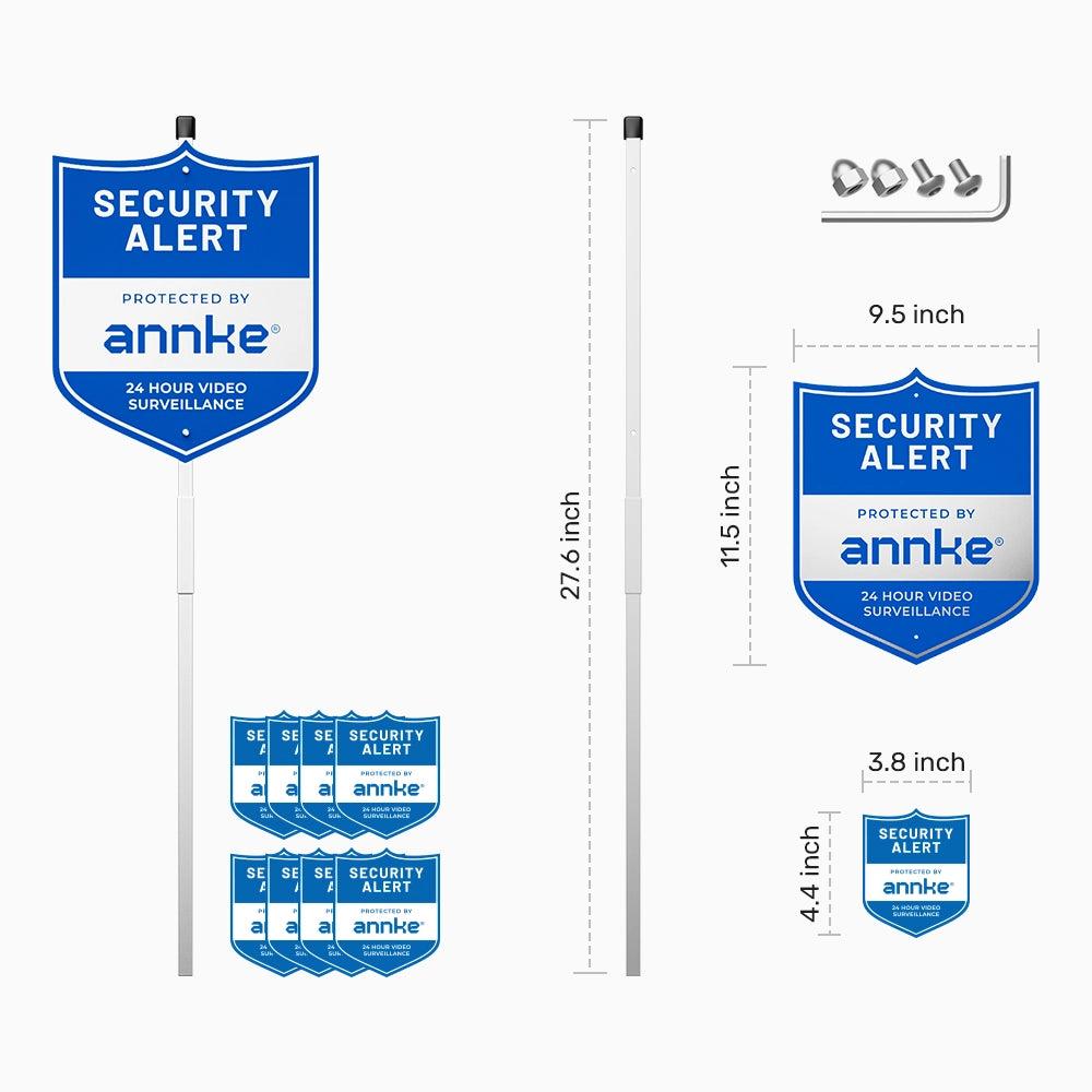 ANNKE 10-Zoll Sicherheits-Warnschild aus 100 % Aluminium, mit Erdspieß & 8 Fensteraufklebern, reflektierend & lichtbeständig, Überwachungsschild für Haus, Garten & Grundstück