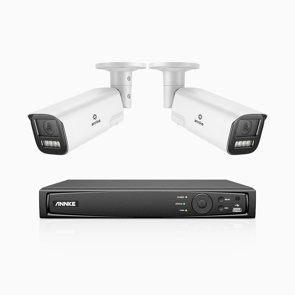 AZH800 - 4K 4 Kanal PoE Dome Überwachungskamera-Set mit 2 Kameras, 4X Optischer Zoom, 2,8-12 MM motorisiertes Varifokalobjektiv, Intelligente Zwei Lichtern Nachtsicht, Bewegungserkennung 2.0, Eingebautes Mikrophon, Alarmierung mit sirene und blitzlicht