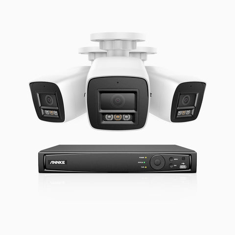 H800 - 4K 4 Kanal PoE Überwachungskamera-Set mit 3 Kameras, Farbe & IR Nachtsicht, Personen- und Fahrzeugerkennung, 96° Sichtfeld, Eingebautes Mikrofon, Unterstützt RTSP und ONVIF