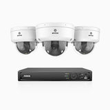 AZH800 - 4K 4 Kanal PoE Dome Überwachungskamera-Set mit 3 Kameras, 4X Optischer Zoom, 2,8-12 MM motorisiertes Varifokalobjektiv, Intelligente Zwei Lichtern Nachtsicht, Bewegungserkennung 2.0, Eingebautes Mikrophon, Alarmierung mit sirene und blitzlicht