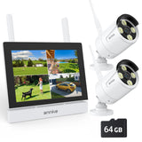 ANNKE Überwachungskamera Set mit Monitor, 5MP 4CH 7" Zoll Touchscreen NVR Bildschrim mit 2pcs 3MP WiFi Kamera, 2-Wege-Audio, Personenerkennung, 30m Nachtsicht, App&Mail Alarm, 64GB SD Karte