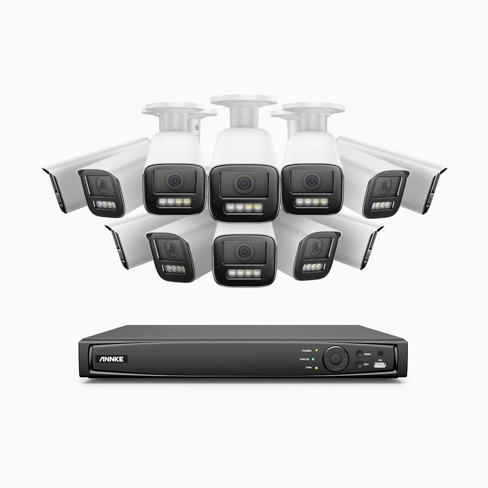 AZH800 - 4K 16 Kanal PoE Dome Überwachungskamera-Set mit 12 Kameras, 4X Optischer Zoom, 2,8-12 MM motorisiertes Varifokalobjektiv, Intelligente Zwei Lichtern Nachtsicht, Bewegungserkennung 2.0, Eingebautes Mikrophon, Alarmierung mit sirene und blitzlicht