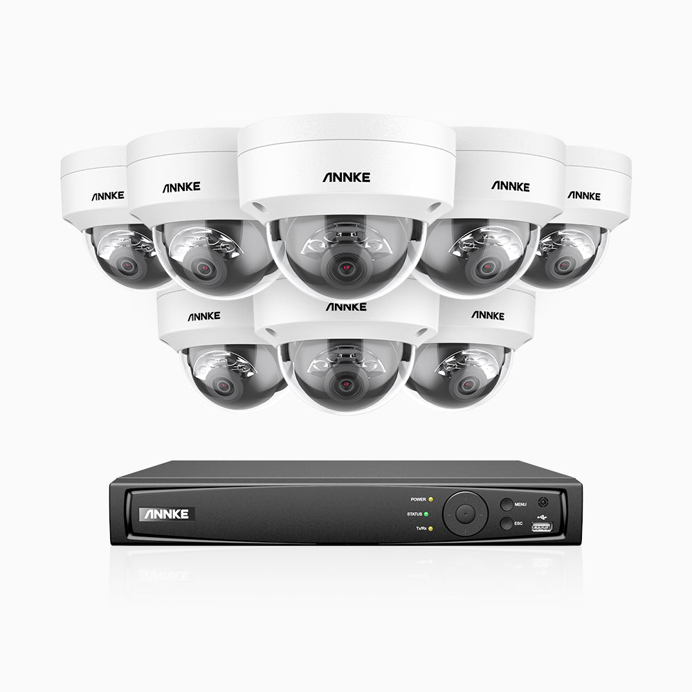 H1200 - 4K 12MP 16 Kanal PoE Überwachungskamera-Set mit 8 Kameras, Farbe & IR Nachtsicht, Erkennung von Menschen & Fahrzeugen, H.265+, Eingebautes Mikrofon, Max. 512 GB lokaler Speicher, IP67