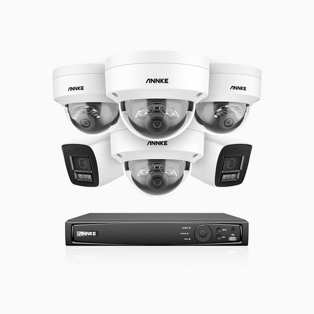 H800 - 4K 16 Kanal PoE Überwachungskamera-Set mit 2 Bullet Kameras & 4 Dome (IK10) Kameras, Farbe & IR Nachtsicht, Vandalensichere, Personen- und Fahrzeugerkennung, Eingebautes Mikrofon, 96° Sichtfeld, Unterstützt RTSP