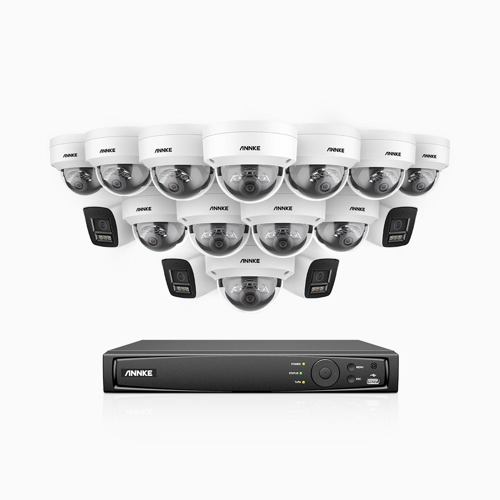 H800 - 4K 16 Kanal PoE Überwachungskamera-Set mit 4 Bullet Kameras & 12 Dome (IK10) Kameras, Vandalensichere, Farbe & IR Nachtsicht, Personen- und Fahrzeugerkennung, Eingebautes Mikrofon, 96° Sichtfeld, Unterstützt RTSP