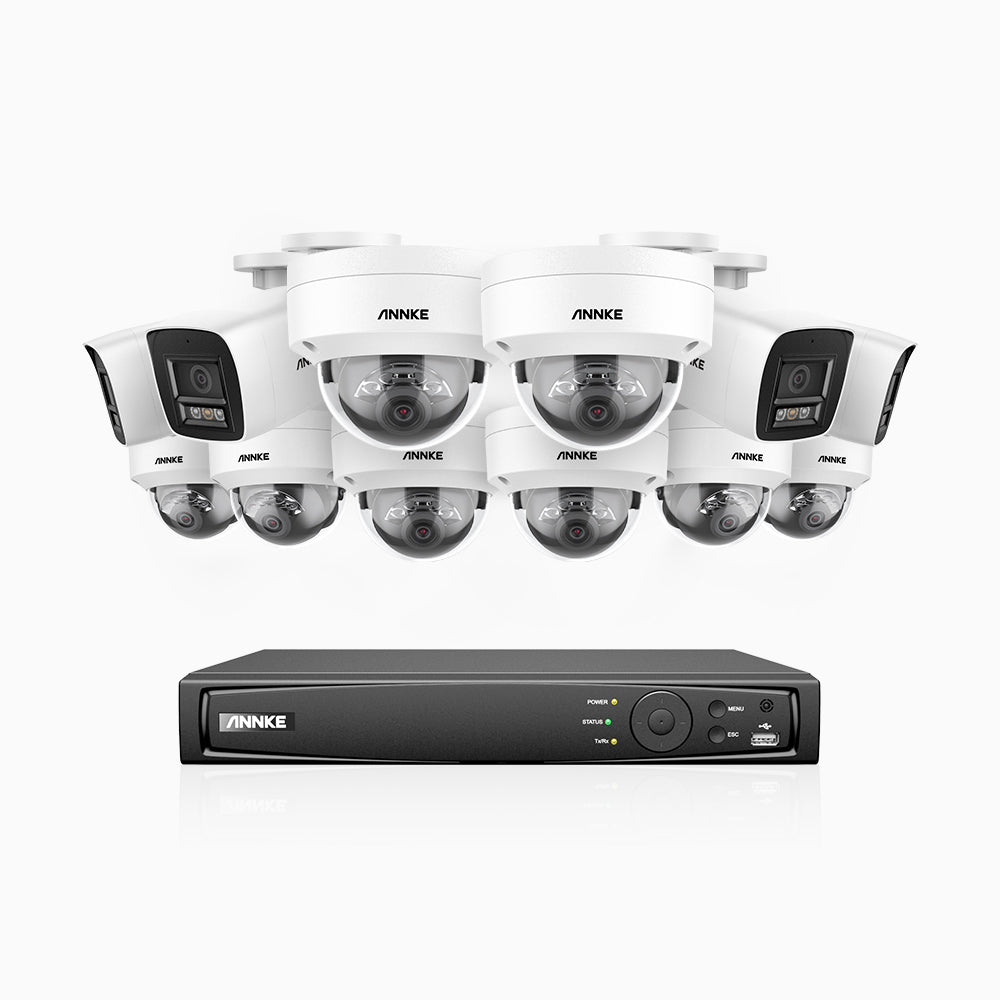 H800 - 4K 16 Kanal PoE Überwachungskamera-Set mit 4 Bullet Kameras & 8 Dome (IK10) Kameras, Vandalensichere, Farbe & IR Nachtsicht, Personen- und Fahrzeugerkennung, Eingebautes Mikrofon, 96° Sichtfeld, Unterstützt RTSP