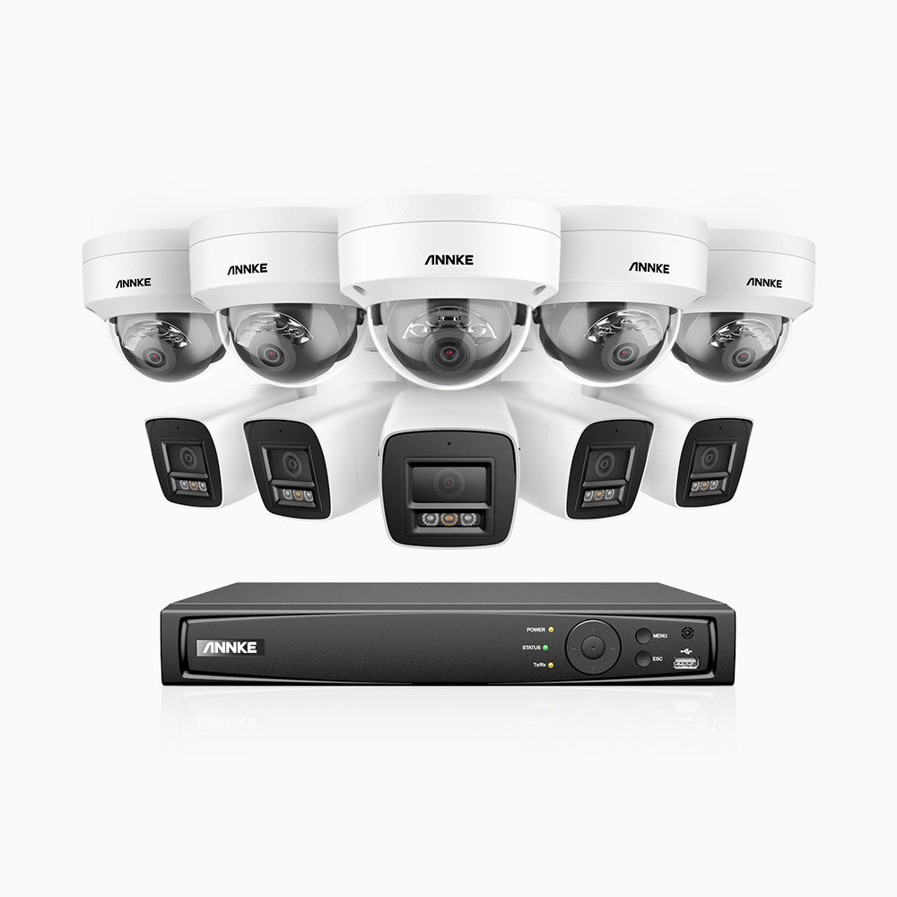 H800 - 4K 16 Kanal PoE Überwachungskamera-Set mit 5 Bullet Kameras & 5 Dome (IK10) Kameras, Vandalensichere, Farbe & IR Nachtsicht, Personen- und Fahrzeugerkennung, Eingebautes Mikrofon, 96° Sichtfeld, Unterstützt RTSP