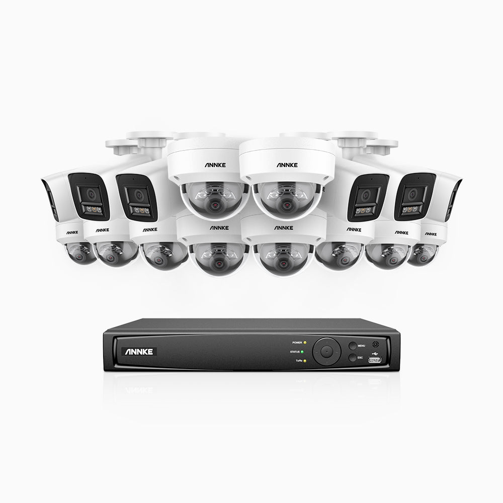 H800 - 4K 16 Kanal PoE Überwachungskamera-Set mit 6 Bullet Kameras & 10 Dome (IK10) Kameras, Vandalensichere, Farbe & IR Nachtsicht, Personen- und Fahrzeugerkennung, Eingebautes Mikrofon, 96° Sichtfeld, Unterstützt RTSP