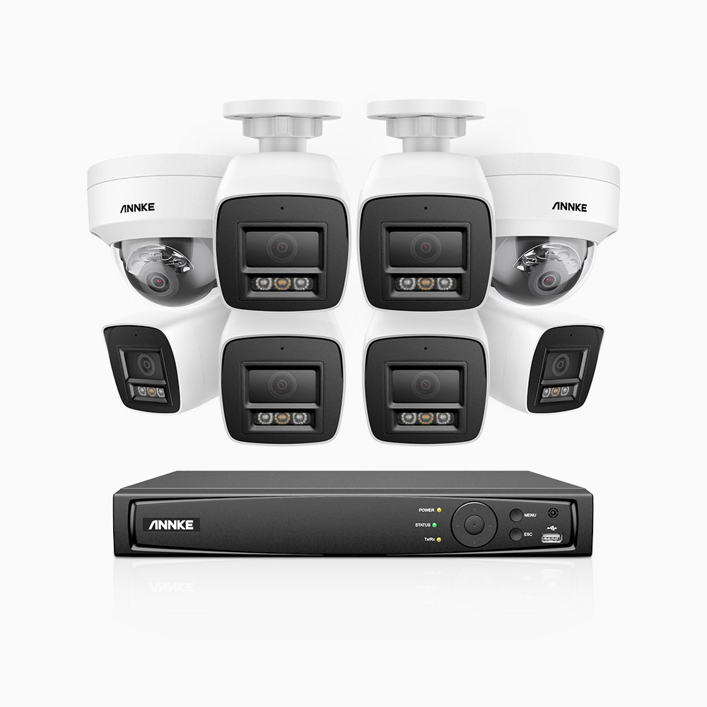 H800 - 4K 16 Kanal PoE Überwachungskamera-Set mit 6 Bullet Kameras & 2 Dome (IK10) Kameras, Vandalensichere, Farbe & IR Nachtsicht, Personen- und Fahrzeugerkennung, Eingebautes Mikrofon, 96° Sichtfeld, Unterstützt RTSP