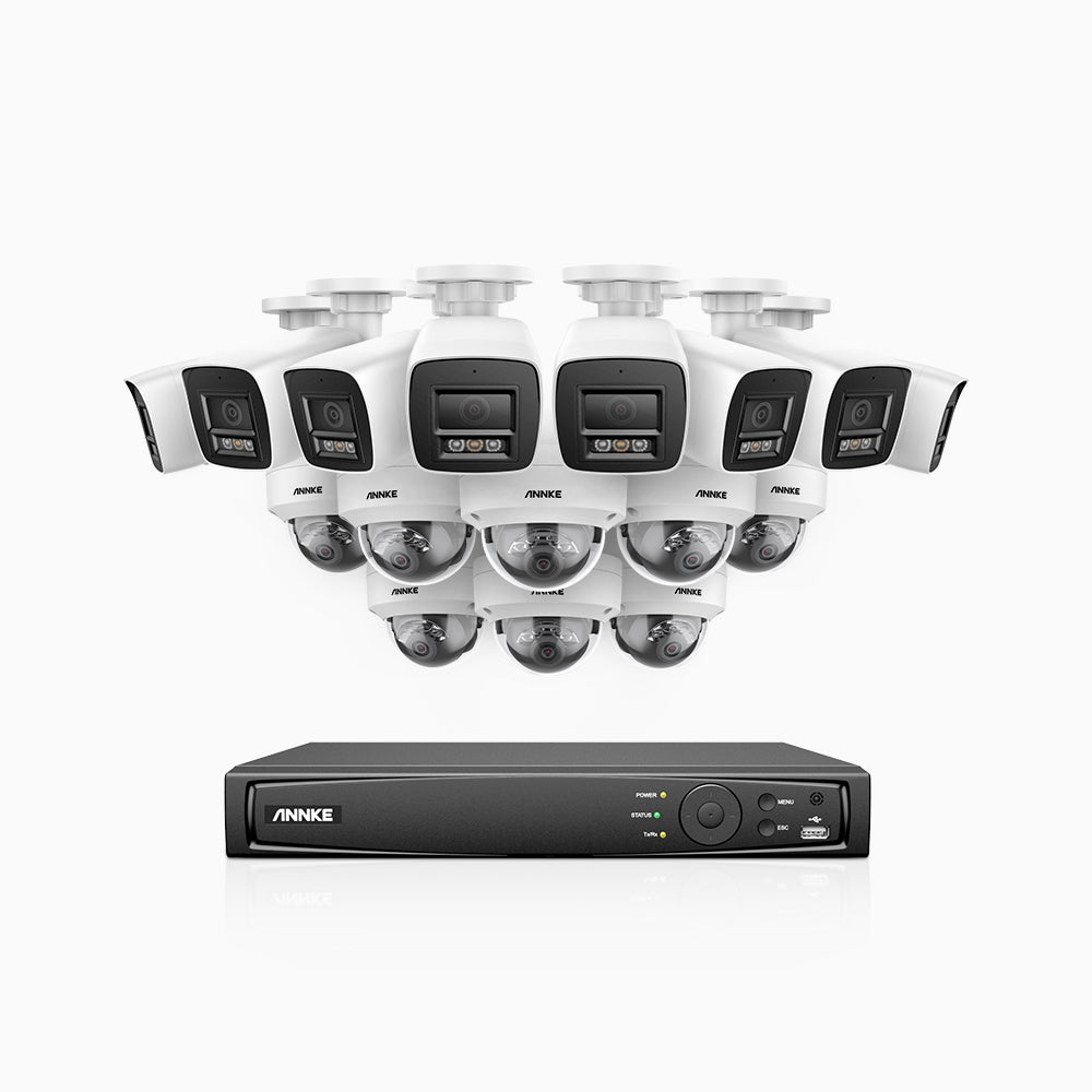 H800 - 4K 16 Kanal PoE Überwachungskamera-Set mit 8 Bullet Kameras & 8 Dome (IK10) Kameras, Vandalensichere, Farbe & IR Nachtsicht, Personen- und Fahrzeugerkennung, Eingebautes Mikrofon, 96° Sichtfeld, Unterstützt RTSP