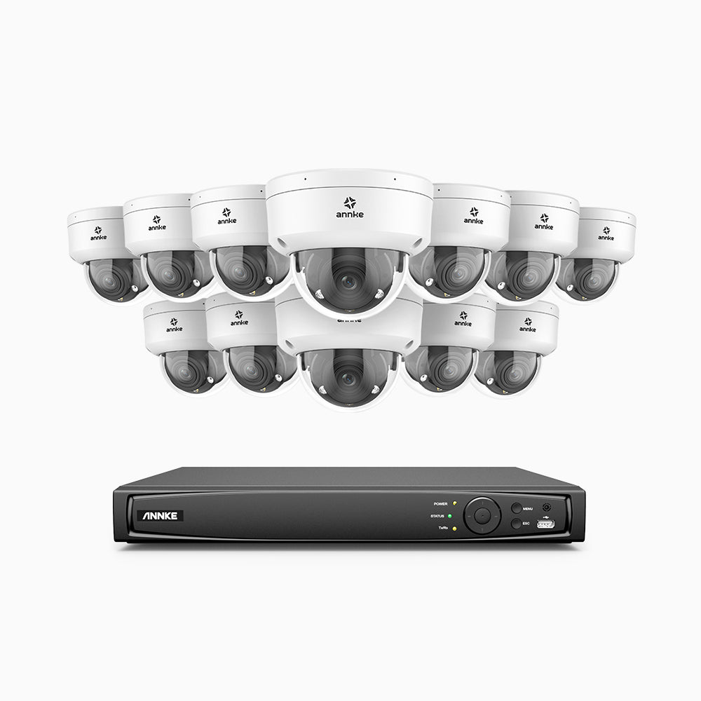 AZH800 - 4K 16 Kanal PoE Dome Überwachungskamera-Set mit 12 Kameras, 4X Optischer Zoom, 2,8-12 MM motorisiertes Varifokalobjektiv, Intelligente Zwei Lichtern Nachtsicht, Bewegungserkennung 2.0, Eingebautes Mikrophon, Alarmierung mit sirene und blitzlicht