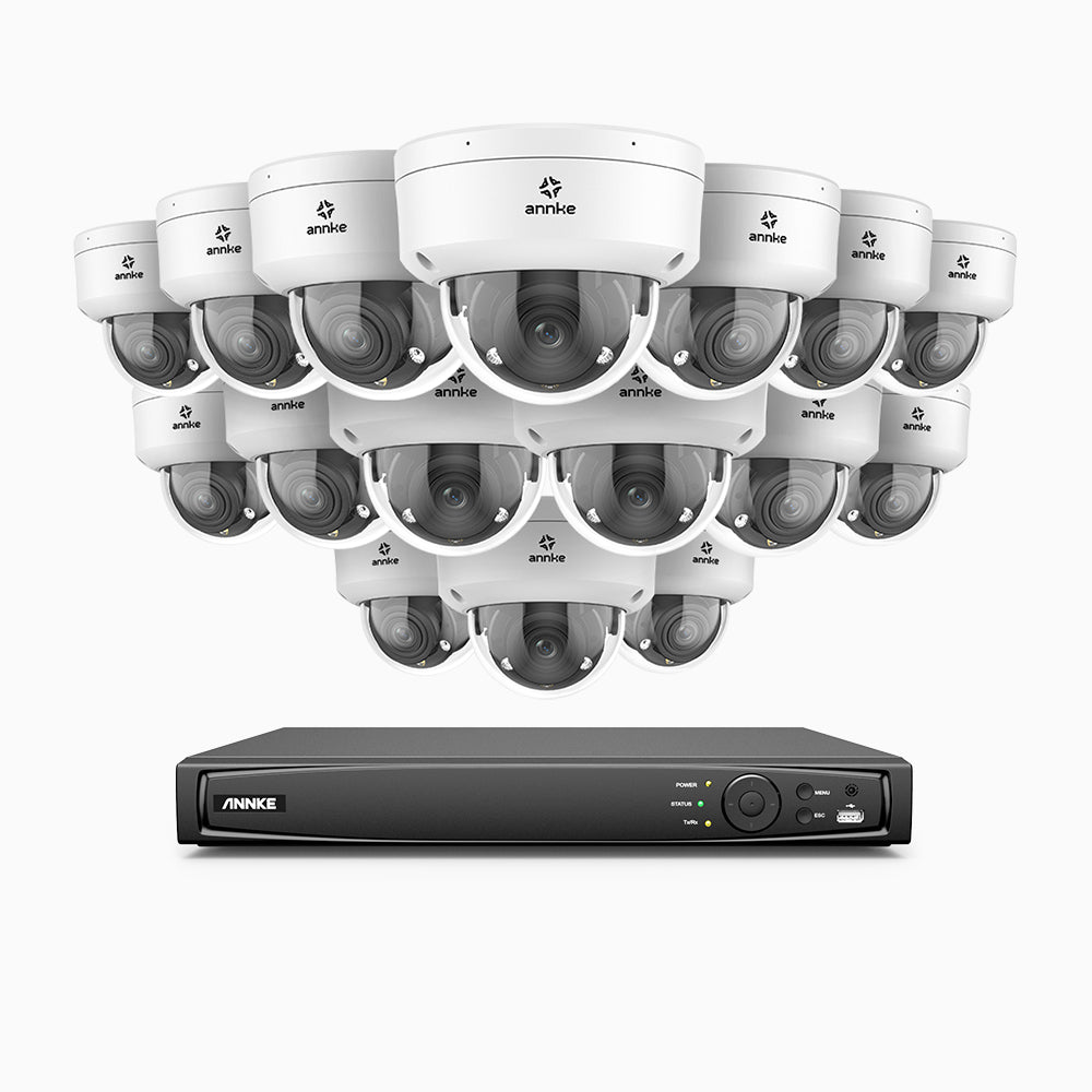 AZH800 - 4K 16 Kanal PoE Dome Überwachungskamera-Set mit 16 Kameras, 4X Optischer Zoom, 2,8-12 MM motorisiertes Varifokalobjektiv, Intelligente Zwei Lichtern Nachtsicht, Bewegungserkennung 2.0, Eingebautes Mikrophon, Alarmierung mit sirene und blitzlicht